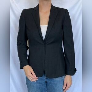 Akris Punto Black Plaid Wool Blend Snap Button Blazer Fold Up Cuff Size 8